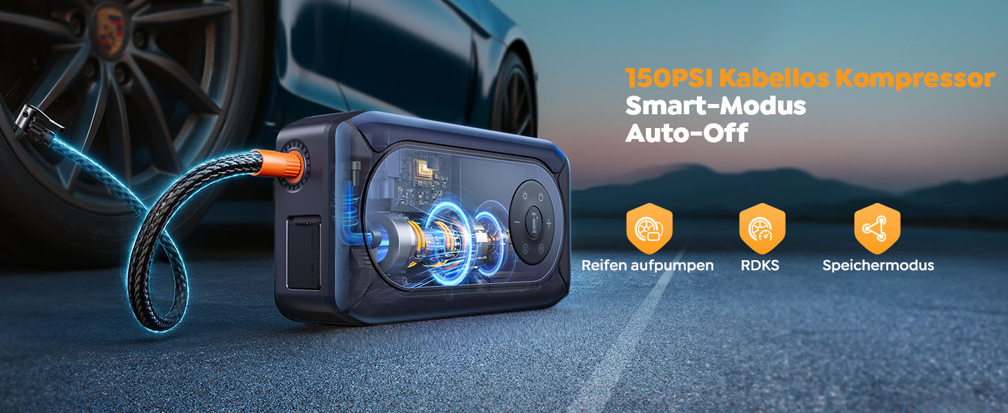 Powerbank для автомобіля YaberAuto AP02 з компресором, 150PSI, 4500A, LED ліхтар 500 люмен, LCD дисплей 3.3