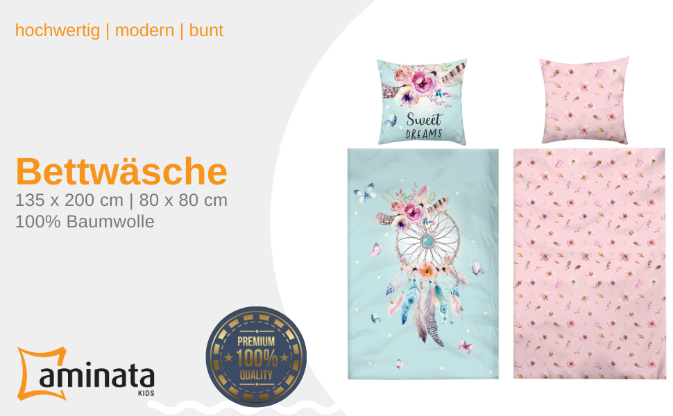 Постільна білизна Aminata Kids 135x200 для дівчаток бавовняна фея двоспальний комплект постільної білизни принцеса YKK на блискавці рожевий - казковий ельф єдиноріг (бірюзовий, рожевий)