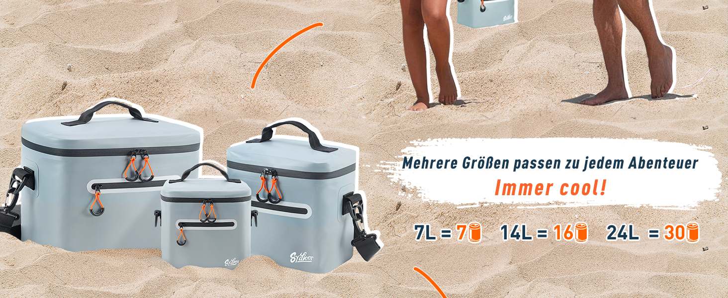 Термосумка-холодильник 7/14/24л ізольована водонепроникна для кемпінгу, пікніка, пляжу та грилю - міцна, сіра 7л