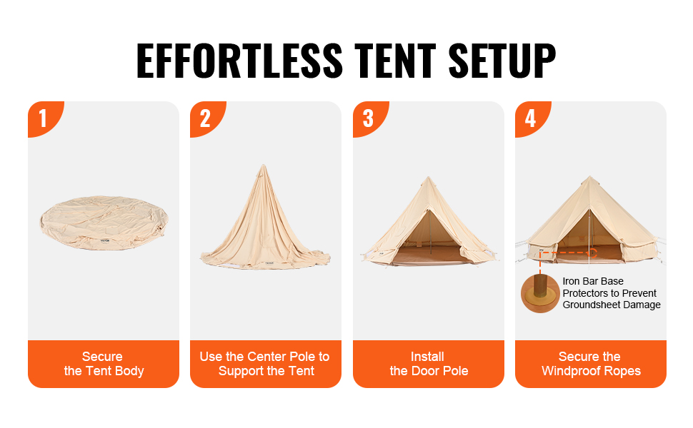 Намет-юрта VEVOR Glockenzelt 3-7м, бавовна TC, для 6-12 осіб, з PVC підлогою, ретро