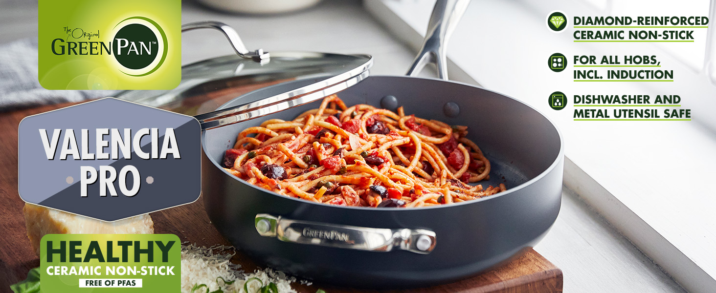 GreenPan Valencia Pro сковорода з нержавіючої сталі з антипригарним покриттям Hartelox, 28 см, 4,2 л, з кришкою, без PFAS, для індукційних плит, можна мити в посудомийній машині, можна використовувати в духовці, сіра