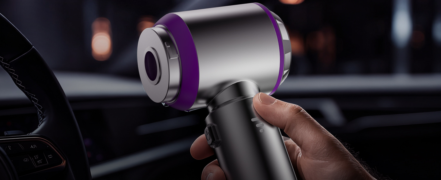 Акумуляторний ручний пилосос KITBEZN для авто та дому, безщітковий двигун, 26000Па, 3 режими потужності, бездротовий, фіолетовий