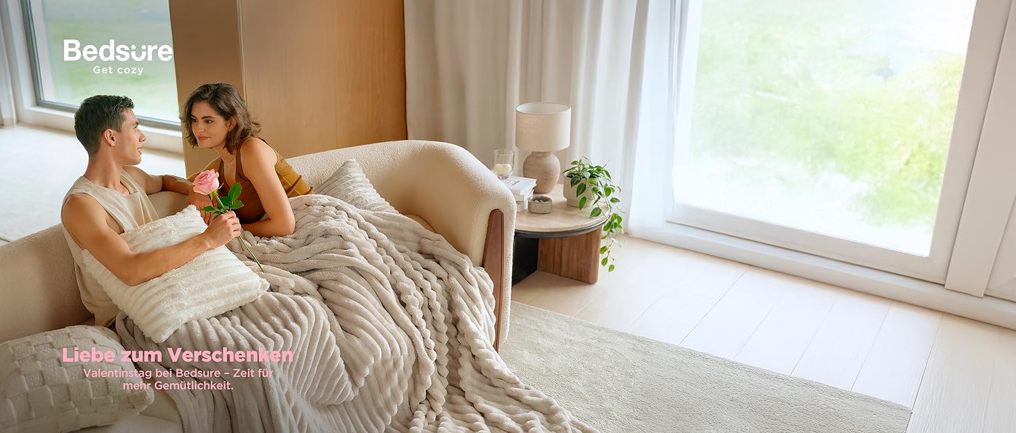 BEDSURE Плед-деко для дому - теплий вовняний та флісовий плед, ковдра на диван, великий грубий плед, ідеальний подарунок на День святого Валентина, 150 x 200 см, білий вовна