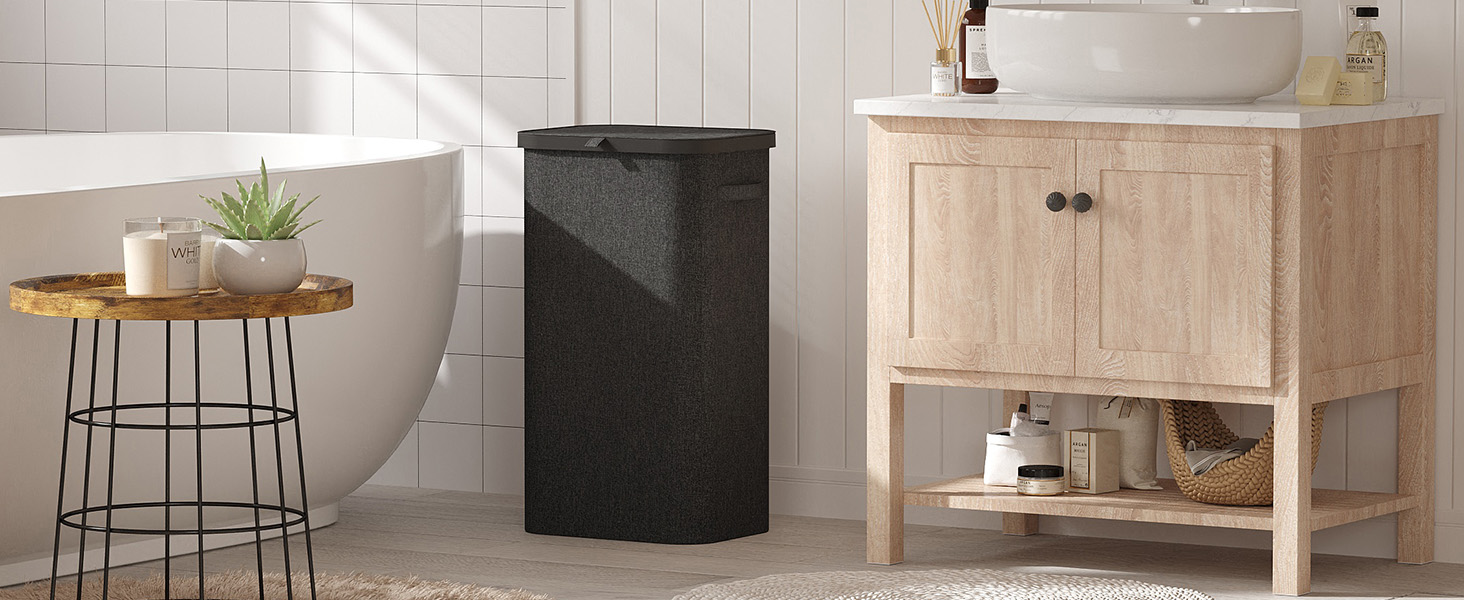 Кошик для білизни Lifewit 105L з кришкою, сірий, великий, складний, для спальні, ванної кімнати