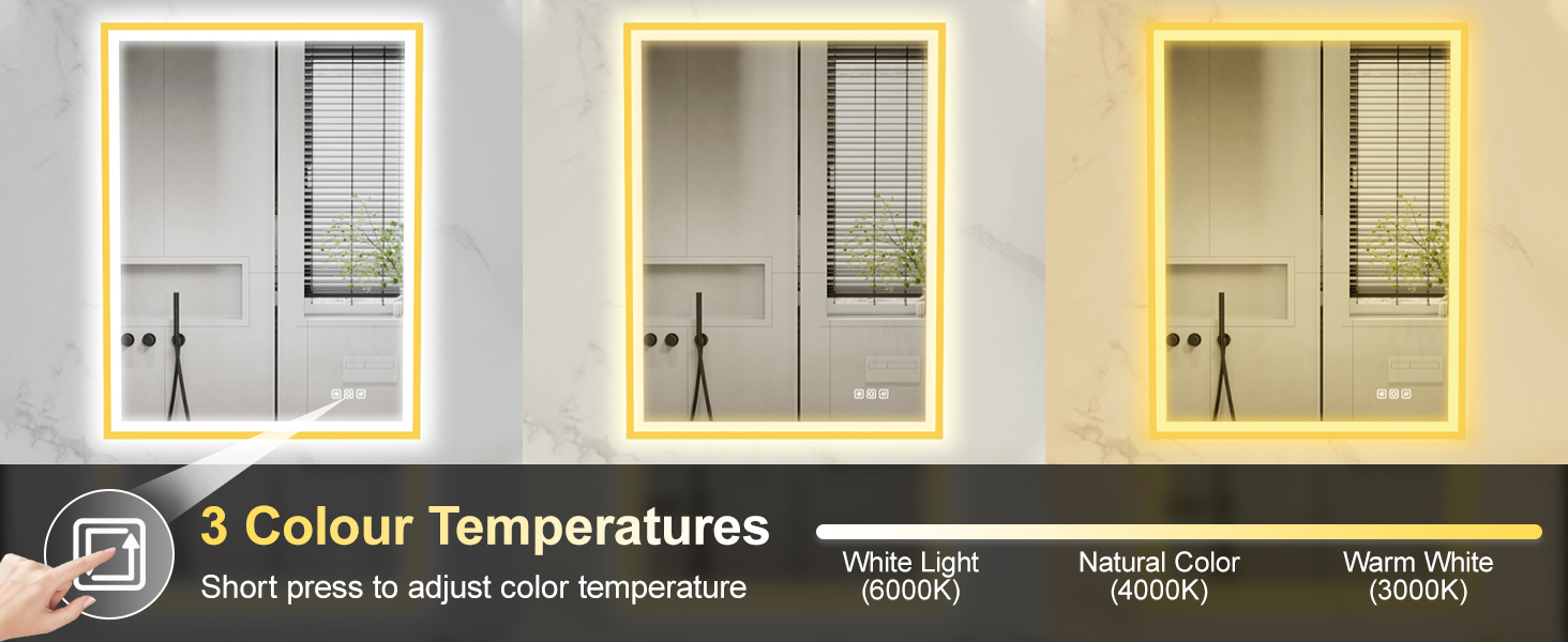 Круглий LED дзеркало для ванної кімнати Furduzz з підсвічуванням, 700 мм, настінний, сенсорний вимикач, регулювання яскравості, 3 кольори, проти запотівання, інтелектуальна пам'ять (модель 2, золота рамка, 70 x 50 см)