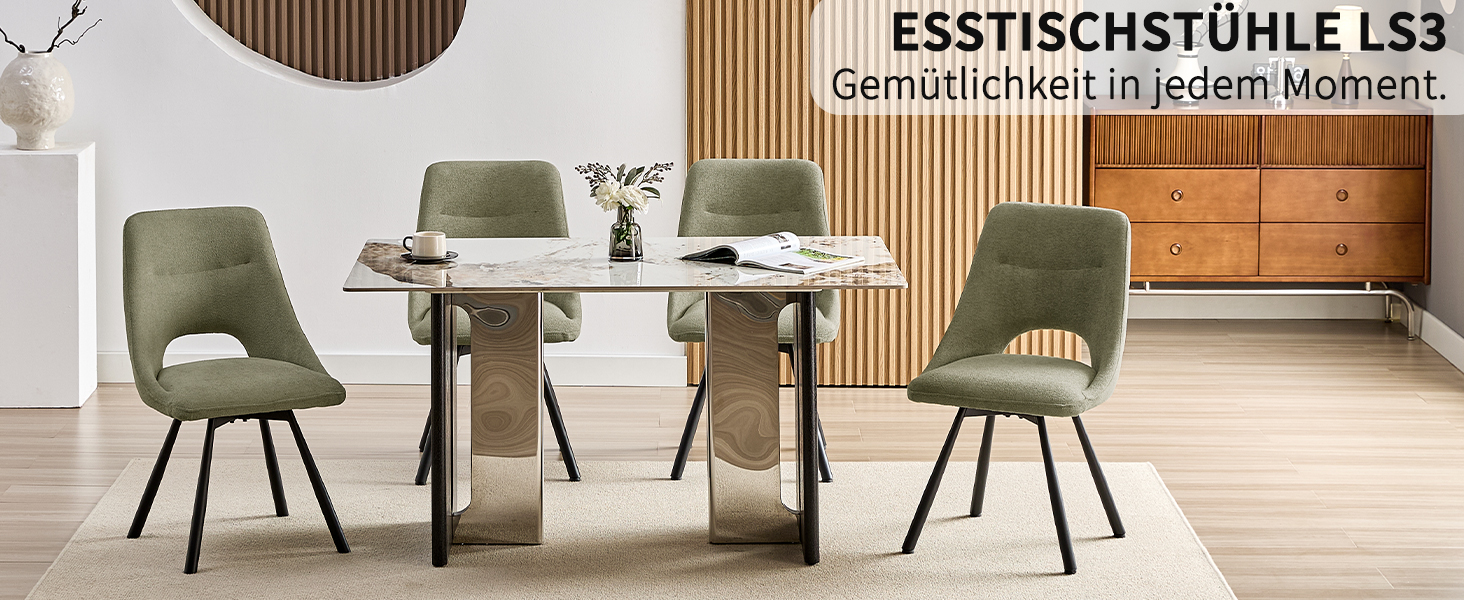 Набір обідніх стільців, 180° обертання, кухонний стілець, стільці для туалетного столика з імітацією бавовни-кашеміру, сучасний м'який стілець для вітальні з металевими ніжками (2 не обертаються, сіро-зелений)