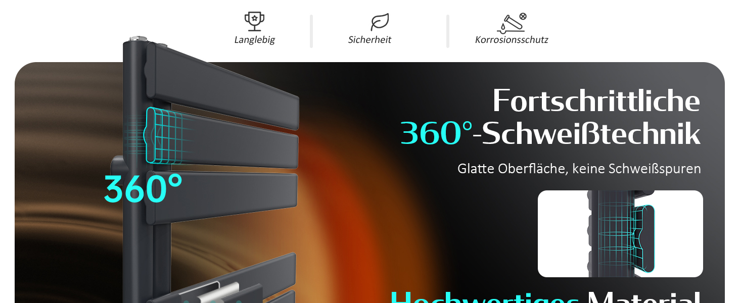 Електричний рушникосушар EMKE 104x50 см, чорний, 529W, бічний підключення