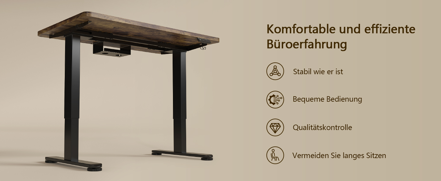 Регульований стіл, 180x80 см, електричний стоячий стіл з двома моторами, сенсорна панель, USB-A, кабелеуправління, стільниця 25 мм, ергономічний офісний стіл, білий (180 x 80 см, коричневий)