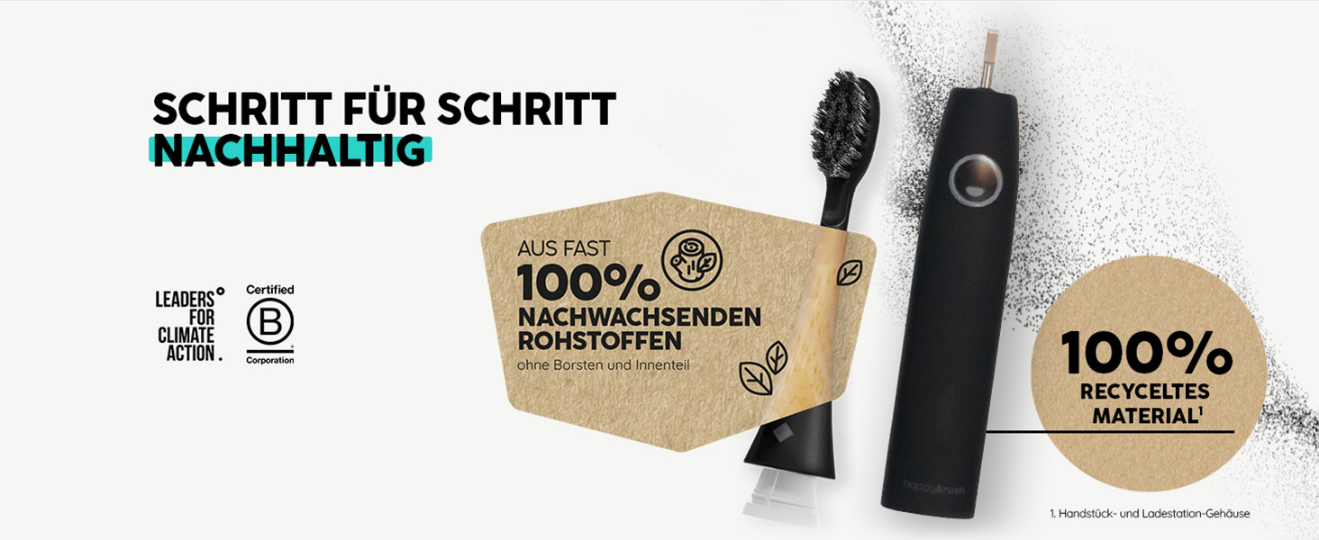 Електрична звукова зубна щітка happybrush® Eco Vibe 3+ – Чорний (Ocean) – Комплект з насадками, 2 роки гарантії