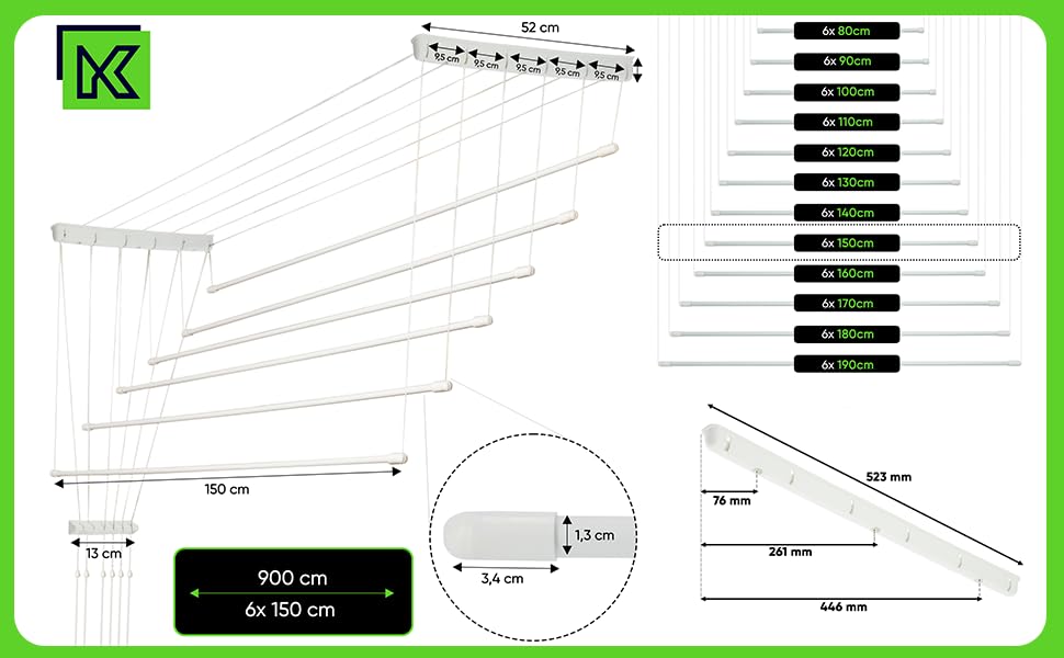 Сушарка для білизни Kadax до 12 кг 6x150 см білий