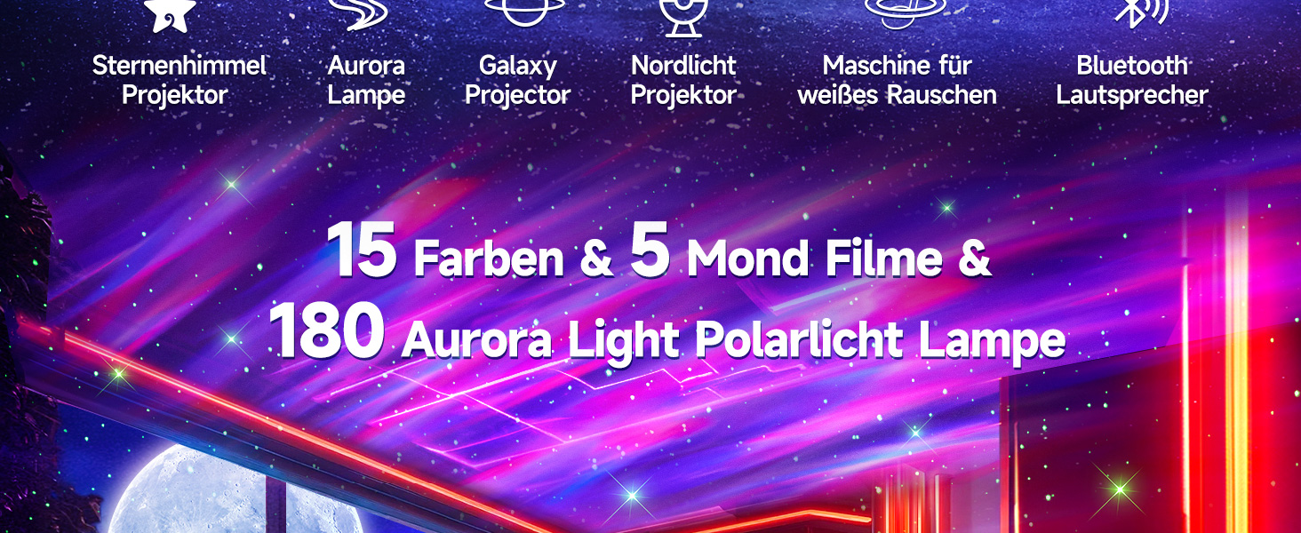 Проектор зоряного неба COOLNIGHT: нічник-проектор галактики та північного сяйва (Аврора) з 180 режимами світла, білим шумом та Bluetooth, чорний
