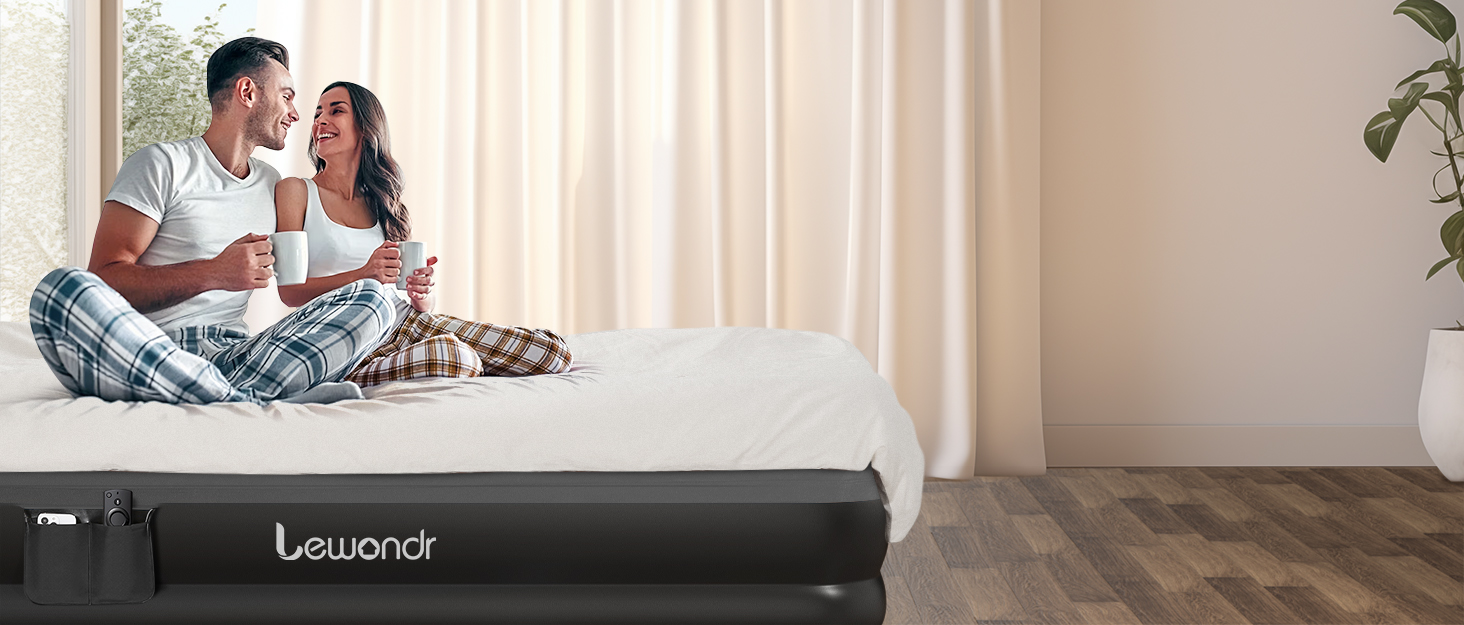 Надувне ліжко Lewondr на 2 особи з вбудованим насосом, 203x152x33 см. З подушкою, самонадувне, для кемпінгу, дому, гостей, подорожей (250 кг MAX), кольору хакі