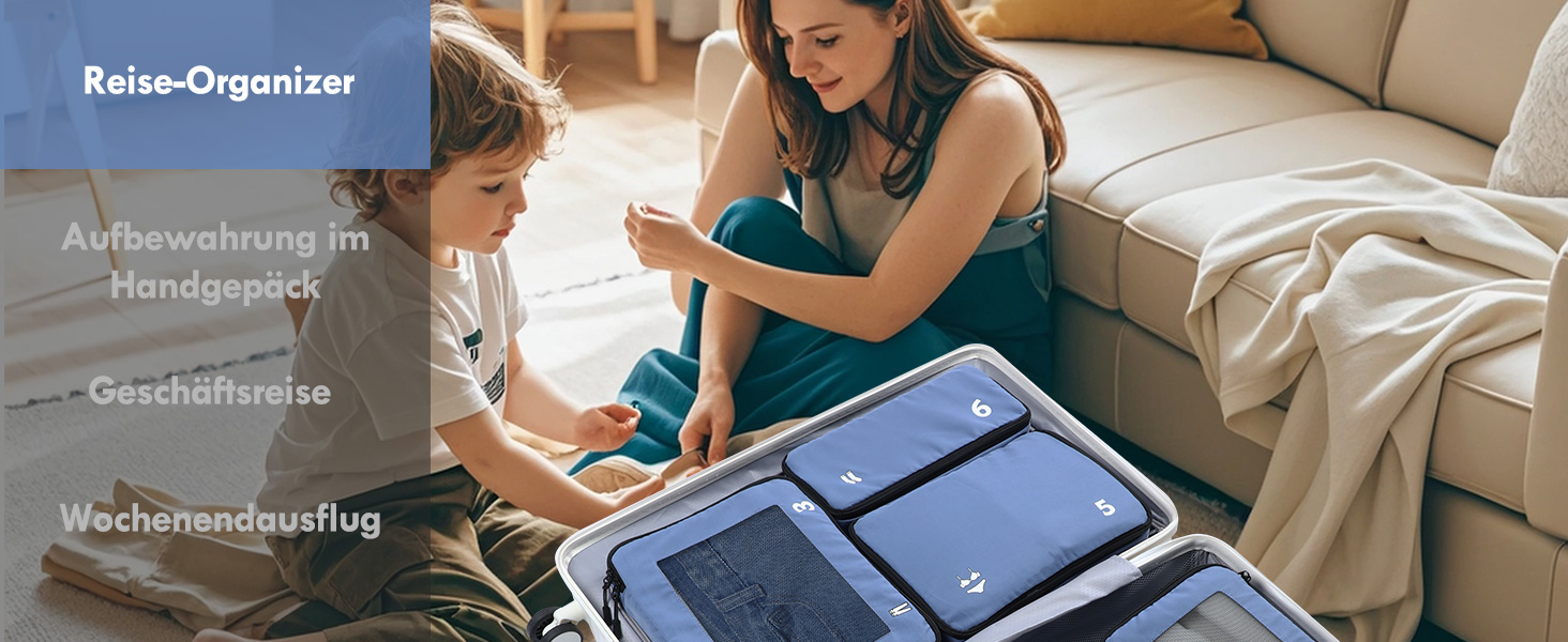 Набір органайзерів для валізи та рюкзака Packing Cubes, 8 предметів, синій — дорожній набір для пакування речей