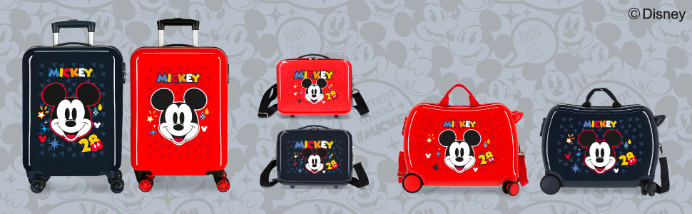 Рухома валіза Disney Mickey Get для дітей, червона, 50 x 39 x 20 см, жорстка комбінована застібка з ABS, 34 л, 1,8 кг, 4 колеса, ручна поклажа, червона, дитяча валіза Дитяча валіза червона