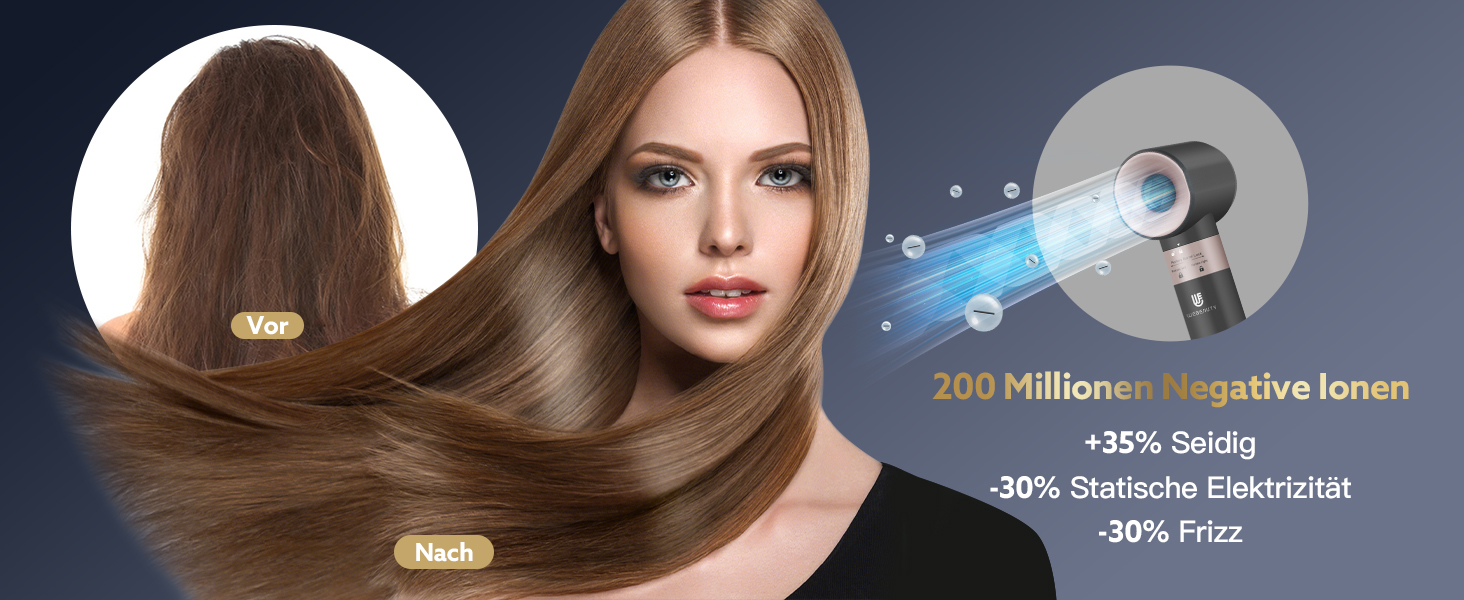 Фен для волосся Ion Hair Styler, 110 000 об/хв, високошвидкісний фен 20 м/с, фен 200 мільйонів іонів з повітряними плойками для сушіння та завивки Рожевий, 3 en 1 Webeauty