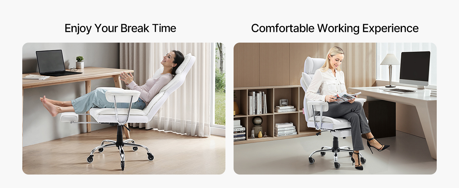 Крісло офісне VEVOR з PU шкірою, біле, для начальника з підніжкою, регульоване по висоті, до 181,43 кг, 860 x 610 мм, поворотне