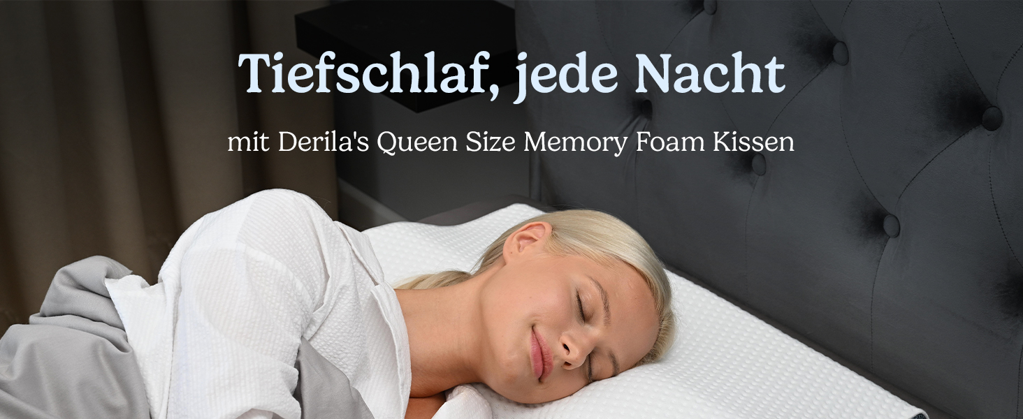 Ортопедична подушка з ефектом пам'яті Derila Memory Foam для шиї та голови, для сну на боці, розмір King Size (60 x 35 см)