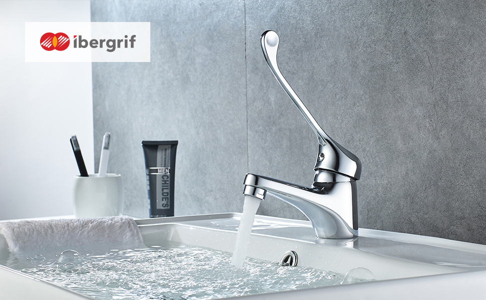 Змішувач для ванної кімнати Ibergrif Bari з медичним грифом, настінний, хром/срібло, висота виливу 45 мм, модель M11053 Modern