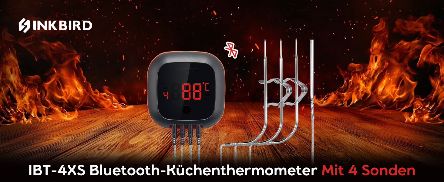 Термометр для гриля Inkbird IBT-4XS Bluetooth з 4 зондами: для BBQ, кухні, гриля, духовки, коптильні