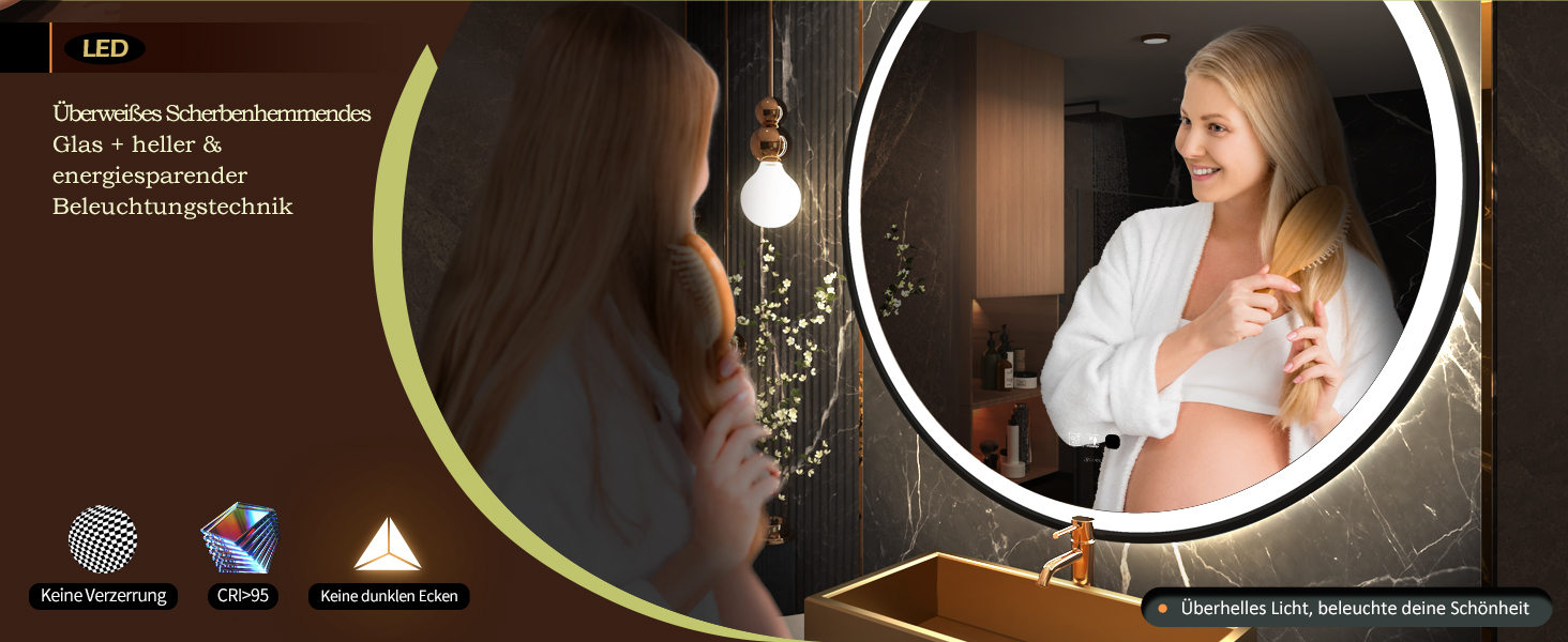 Дзеркало з LED сенсором, кругле, з індукційним датчиком руху, для макіяжу, з підсвічуванням, регульоване освітлення, антизапарник, водонепроникне (IP44), для ванної кімнати, настінне, діаметр 70 см