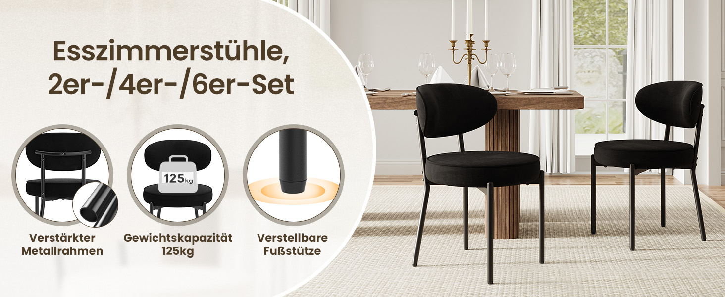 Обідні стільці COLAMY з м'яким сидінням 10 см – Сучасні стільці з плюшевої тканини Teddy, міцний металевий каркас, для кухні та вітальні, білий (чорний, набір 2 шт.)