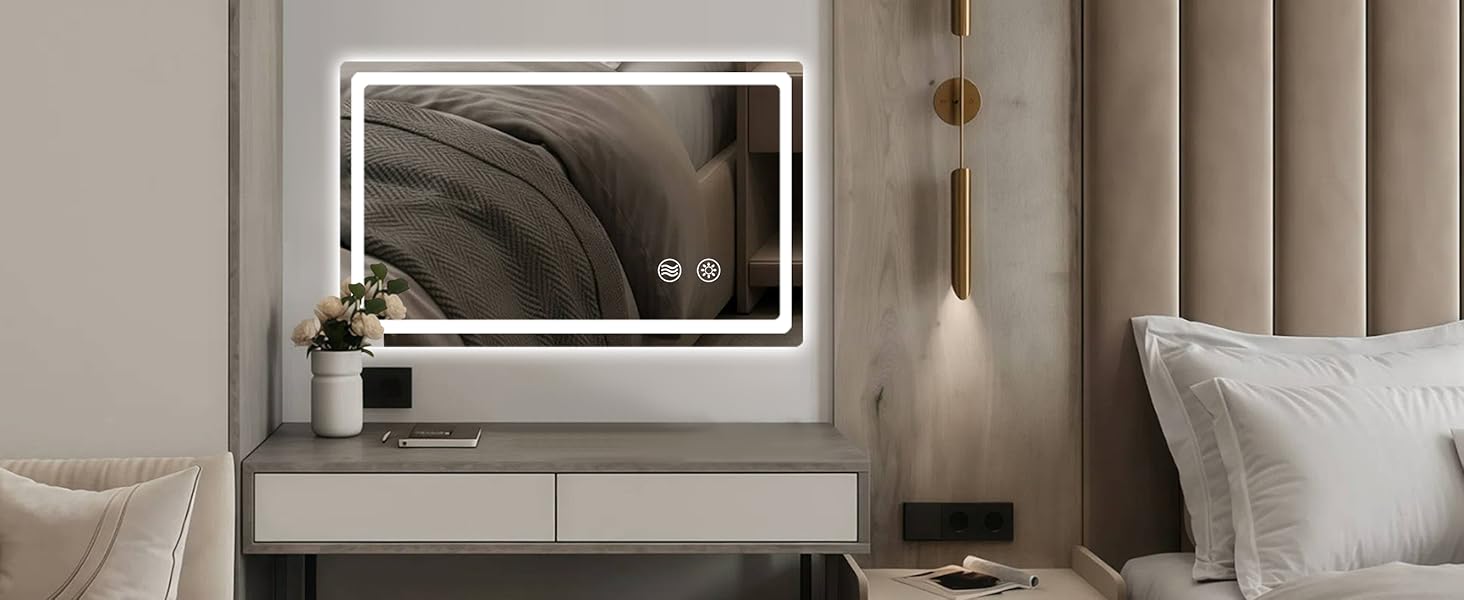 LED дзеркало для ванної кімнати KLGFI з підсвіткою, сенсорним вимикачем та функцією антизапар, 50 x 70 см