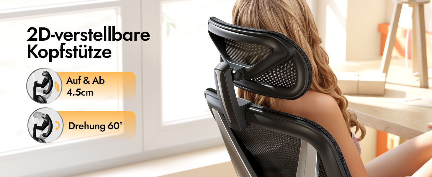 Ергономічне крісло для офісу та дому з 3D поперековою підтримкою та регульованими підлокітниками, біле (чорне)