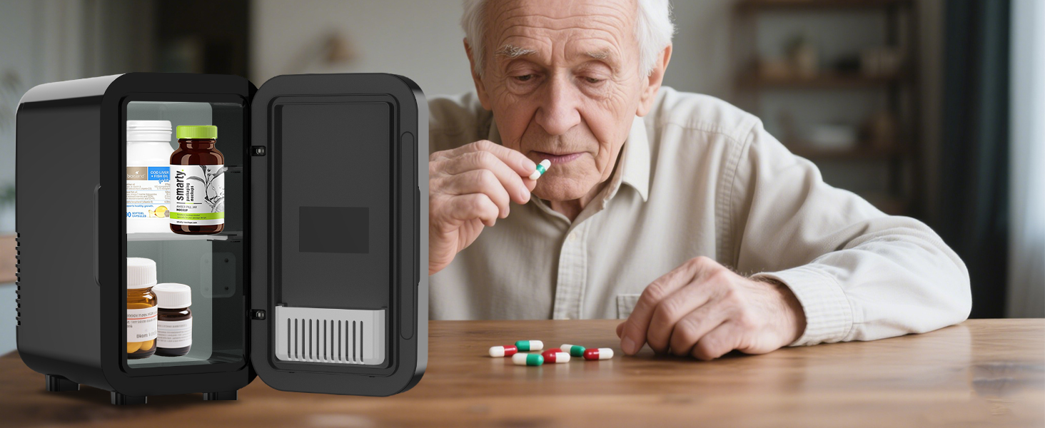 Міні-холодильник Enventor 6л (8 банок), портативний охолоджувач та підігрівач, живлення AC/DC 12V для авто, спальні, косметики та напоїв, чорний