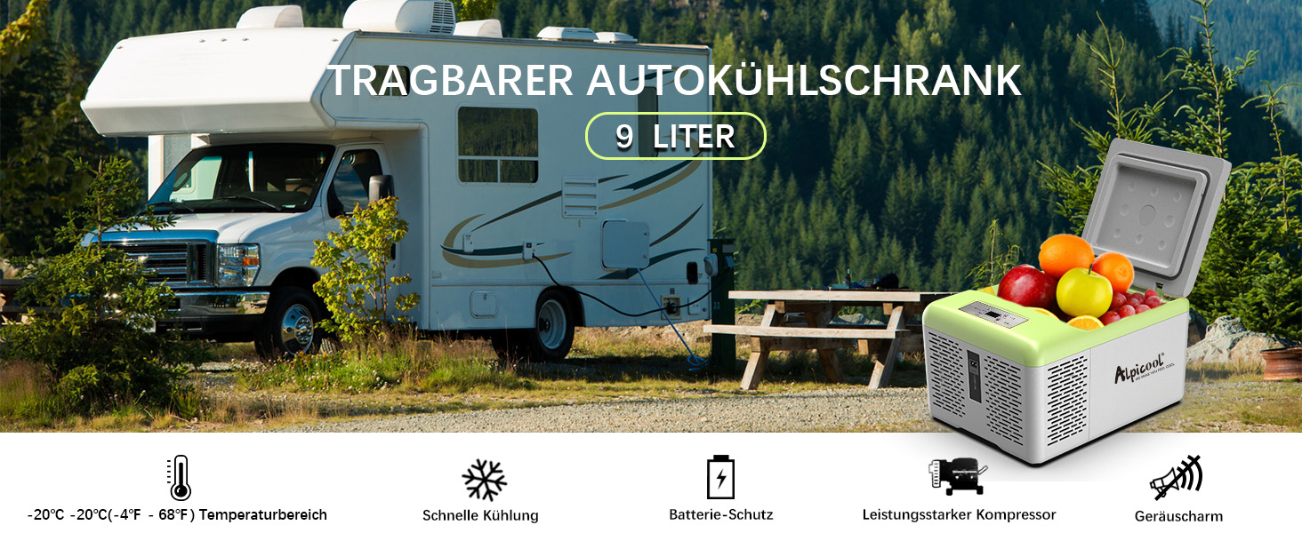 Alpicool C9PT 9L Холодильник Автомобільний 12V з Компресором, для Авто, Кемпінгу, RV, Човнів