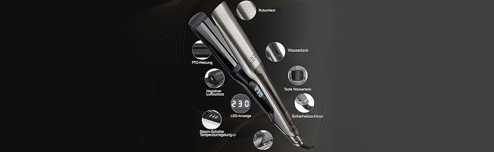 Праска для волосся 2-в-1 Glätteisen з функцією вирівнювання та завивки, професійна парова праска з титановими пластинами 42 мм, LCD-дисплей, 10 температурних режимів 100-230°C