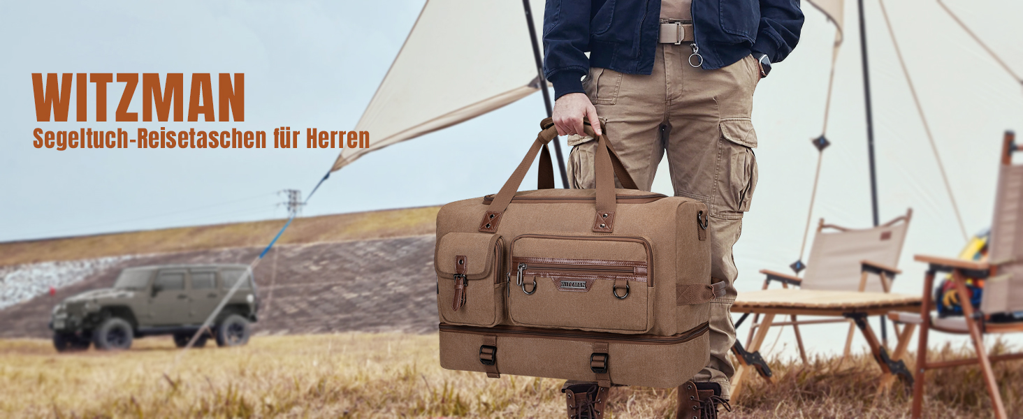 Дорожня сумка WITZMAN Canvas Weekender 30 л з відділенням для взуття (A8010 коричневий)