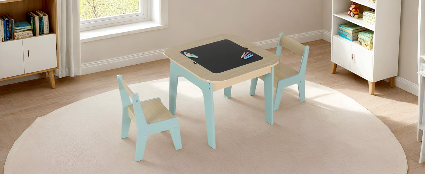 Дитячий стіл Mamizо з 2 стільцями: комплект меблів для дитячої кімнати, стіл для малювання та ігор, зелений
