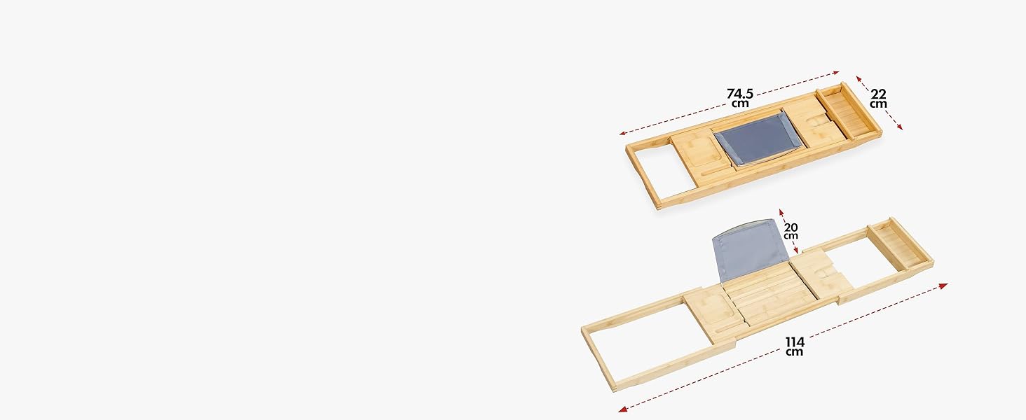 Підставка для ванни з бамбука Floordirekt, регульована, з полицею для книг, висувна, Oklahoma