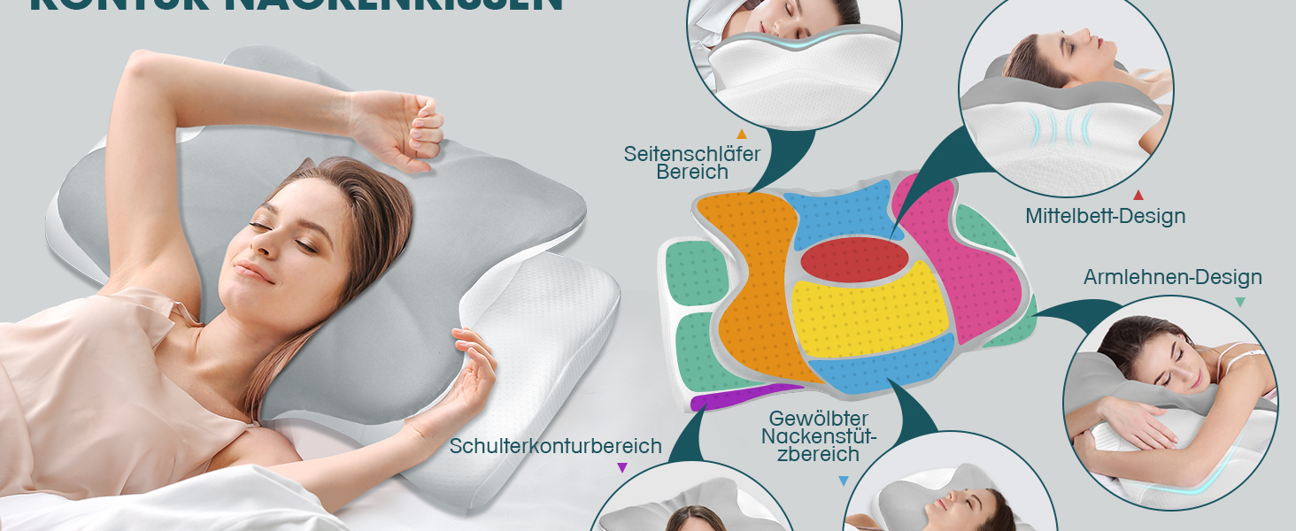 Подушка для шиї з Memory Foam Fwiull: ортопедична подушка для сну на боці, спині та животі (1 шт., метелик)