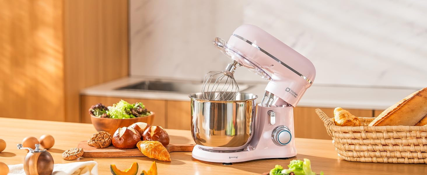 Кухонний комбайн Kitchen in the box Kompakte — планетарний міксер та тістоміс 3.5 л, 10 швидкостей, набір насадок (гак, вінчик, міксер), рожевий