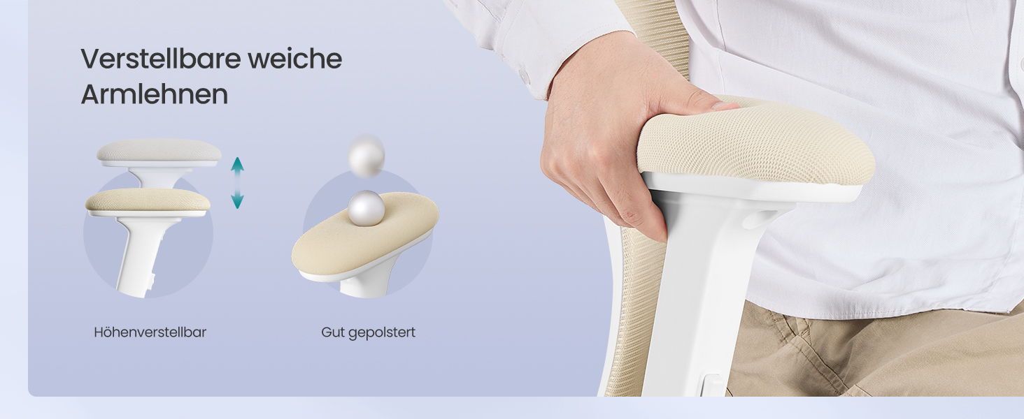 Офісний стіл SONGMICS, ергономічний комп'ютерний стілець з регульованою поперековою та підголовником, до 150 кг, регульована висота, OBN066GD01 (пісочний беж)