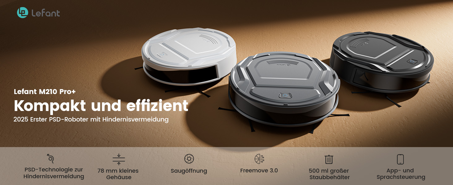 Робот-пилосос LEFANT M210 Pro+ Black: потужність 4000Pa, Wi-Fi, керування через додаток/Alexa, оминання перешкод 190°, тихий, для твердих підлог та килимів, збір шерсті тварин