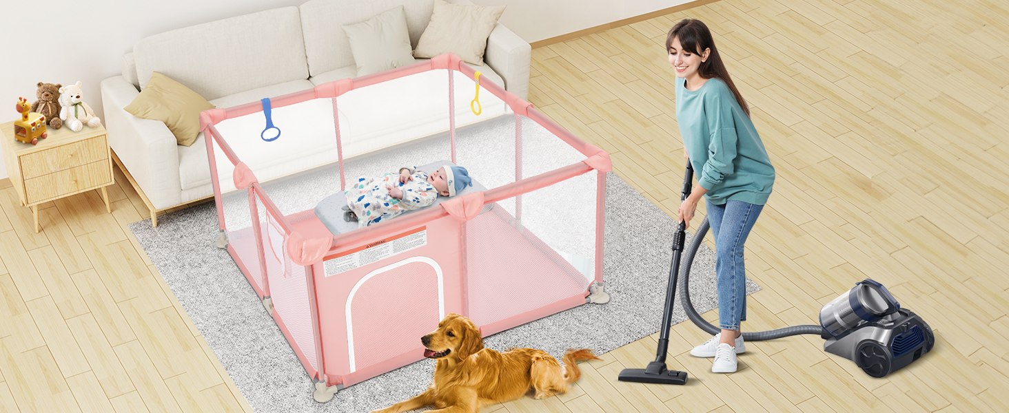 Дитячий манеж Dripex 124x124 см з дихаючою сіткою, сірий. Манеж для ігор, безпечний, з тканини Oxford 210D