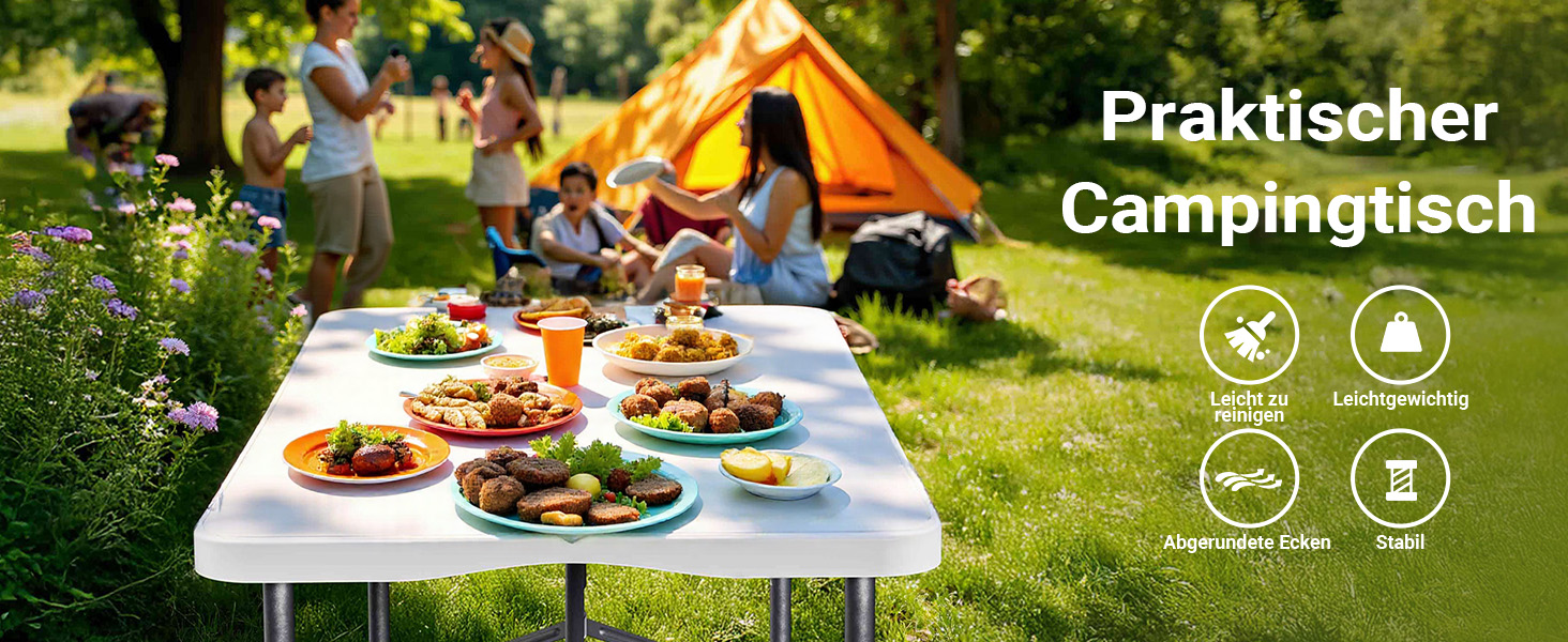 Складаний кемпінговий стіл Wiltec 122x60x75 см, стіл для пікніка, саду та виїзних заходів з ручкою для перенесення