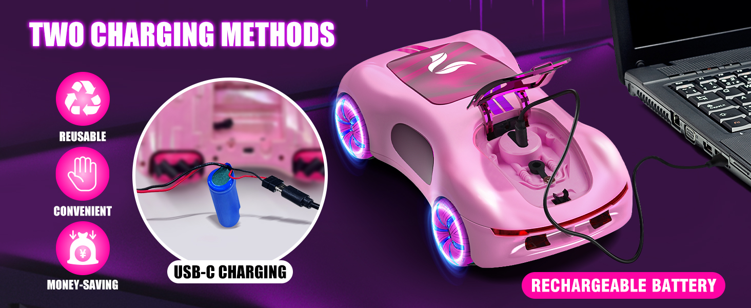 RC Авто на радіокеруванні трюкове, з світлом та розпилювачем, 2.4GHz, рожеве - іграшка для хлопчиків та дівчаток від 6 років