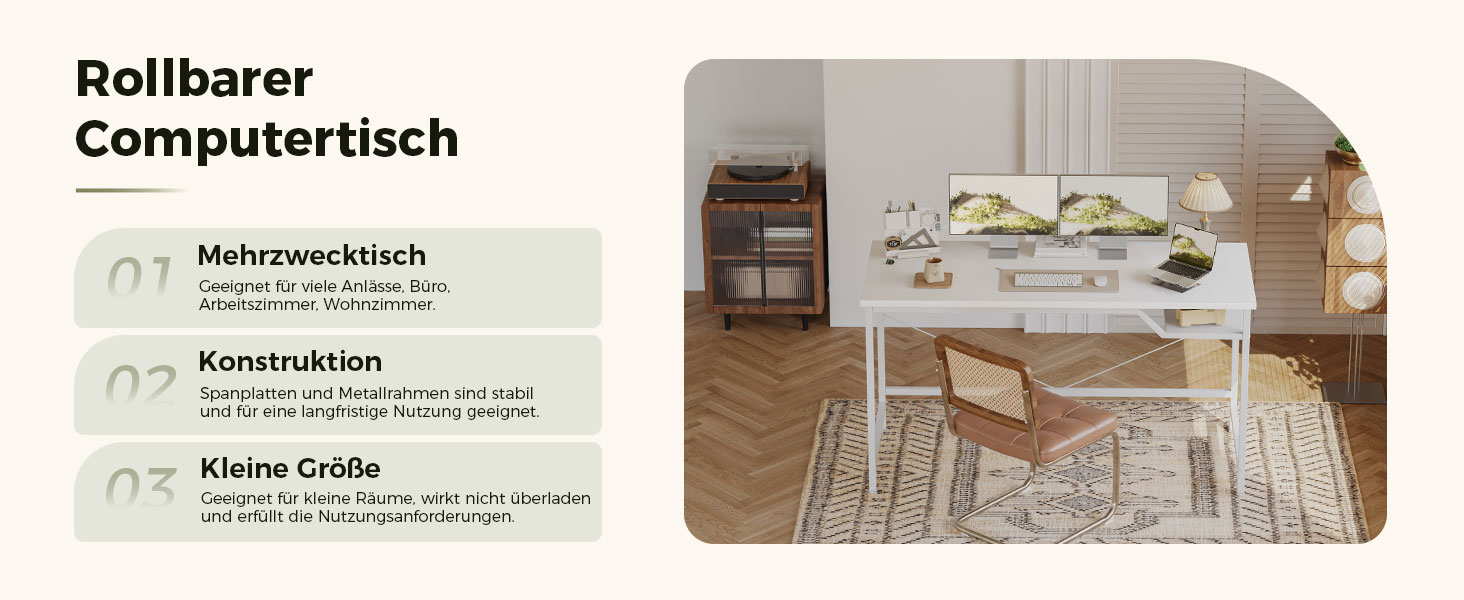 Комп'ютерний стіл Mericonia 120 см, ігровий стіл для невеликих приміщень, білий стіл для дому та офісу, стіл для студентів 120x60 см