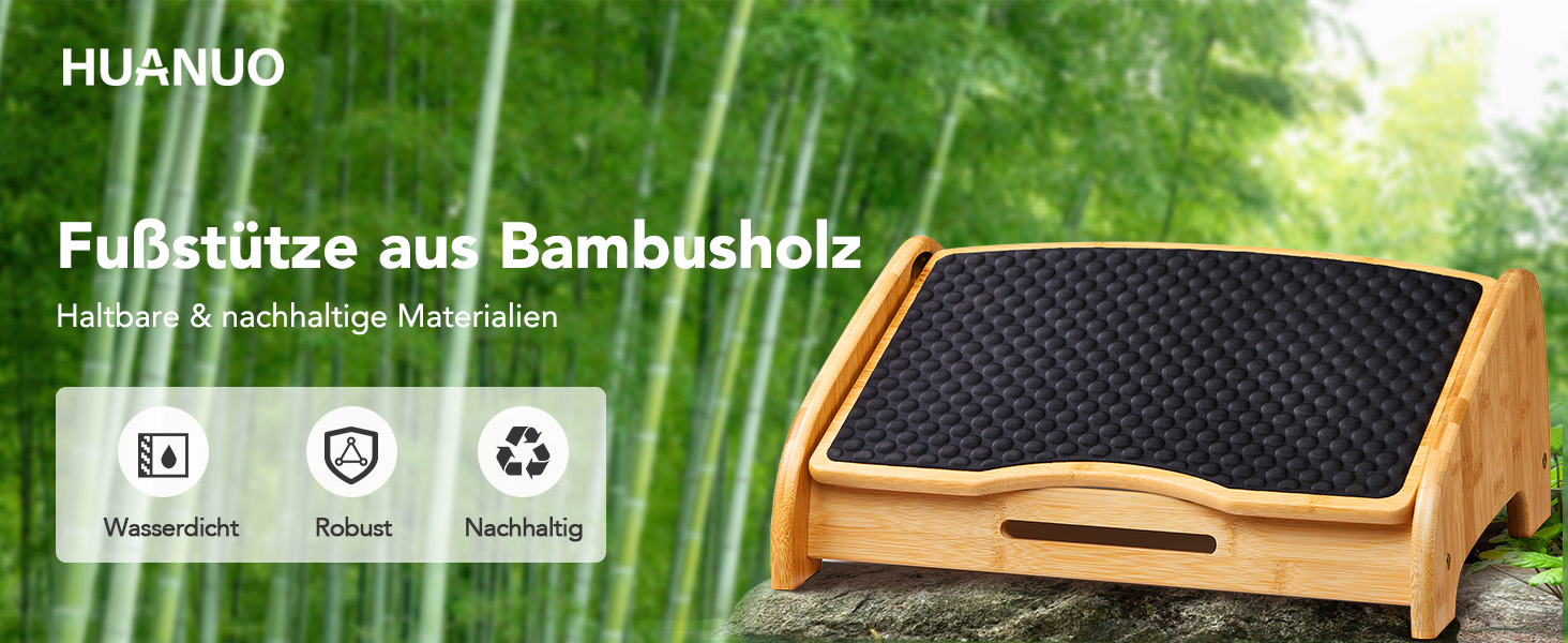 Підставка для ніг під стіл HUANUO бамбукова, ергономічна, 4 положення висоти та кута, масажна поверхня, протиковзна, для дому та офісу