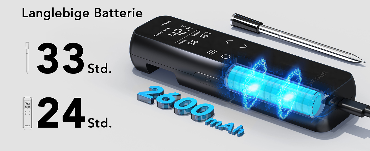 Термометр для м'яса BFOUR WiFi з Bluetooth, 6 сенсорів, з App-керуванням, бездротовий, для гриля та запікання