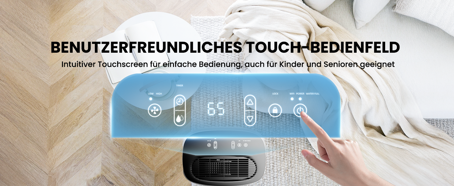 Електричний осушувач повітря 15L, 30㎡, з тачпанеллю, бак 2.5L, дренажний шланг, 46dB, таймер 24h, 3 роки гарантії (25L/день з керуванням через додаток)