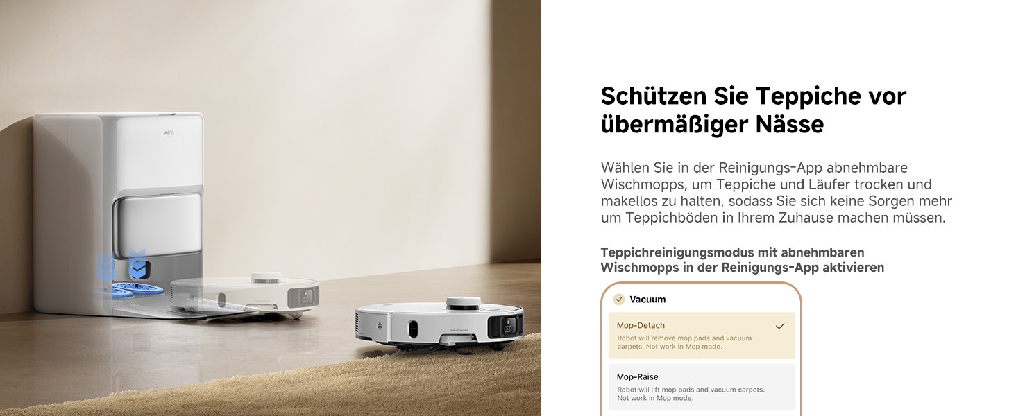 Робот-пилосос Mova P50 Pro Ultra з мокрою прибиранням, 19000 Па, самоочищення гарячою водою, бічні щітки, LDS-навігація, RGB AI, уникнення перешкод, автоматичне спорожнення/поповнення