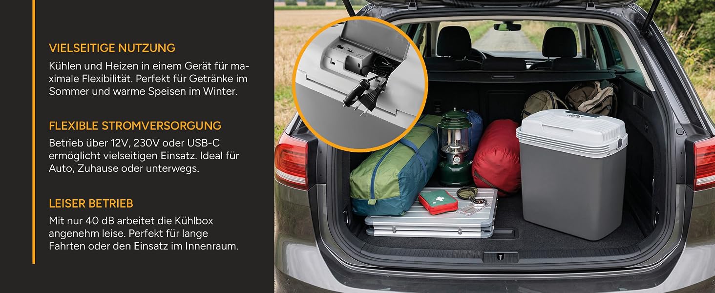 Автомобільний холодильник/термос First Austria Thermoelektrische Kühlbox 24L з USB-C PD 3.0 52W, живлення від мережі/автомобіля/USB, чорно-сірий