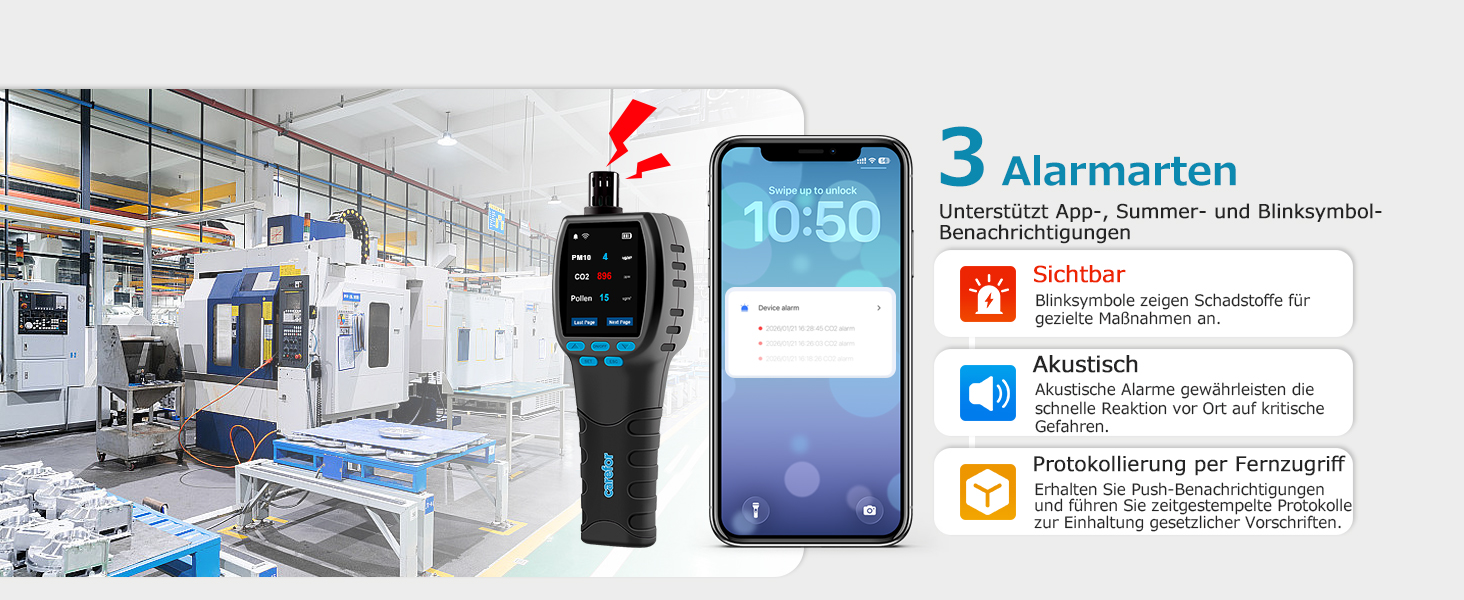 Професійний вимірювач якості повітря CF-60 PP SMART: 16-в-1 CO2 детектор з даталоггером, графіками за 24 години та CSV-звітами для дому та контролю плісняви
