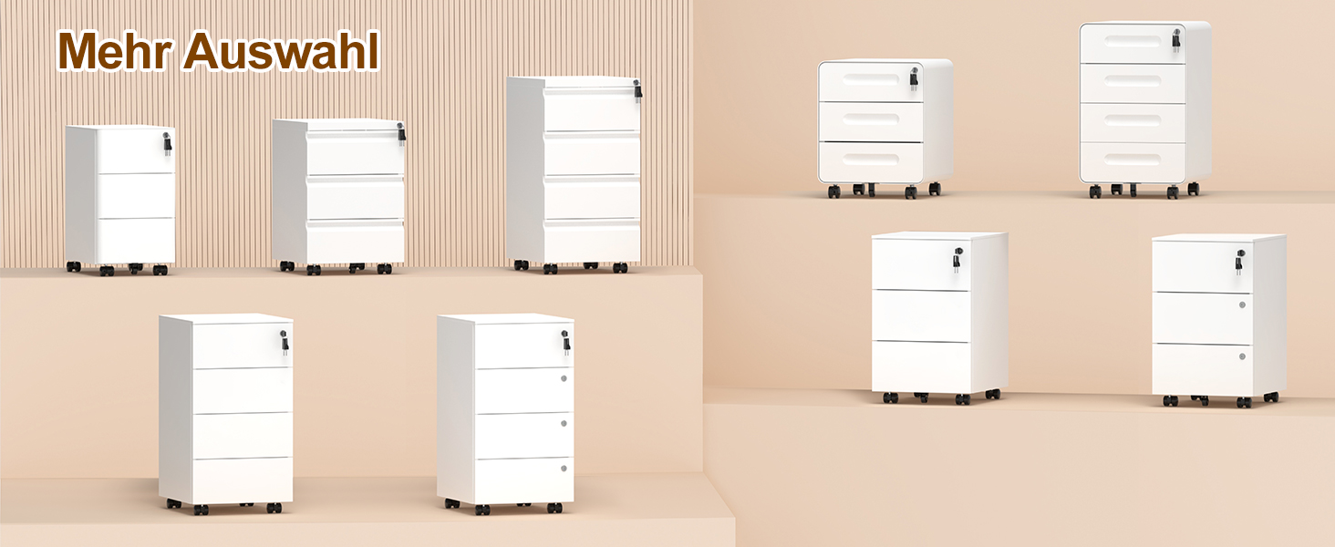 Роликовий контейнер HOMSTEEL з замком, 4 ключі, 4 шухляди, металевий шафа, готовий до збирання, для офісу, домашнього офісу, білий (44T x 37B x 69.5H cm)