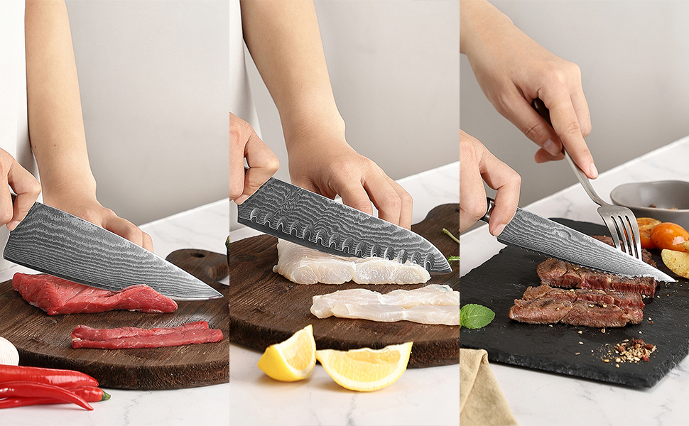 Набір професійних кухонних ножів NANFANG BROTHERS з дамаської сталі, 18 предметів, VG10, 67 шарів, японський кухонний набір, дерев'яний брусок, червоний, чорний