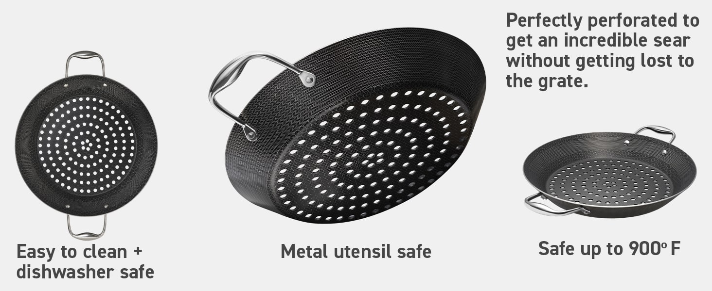 HexClad гібридна сковорода-гриль з антипригарним покриттям, термостійка до 482°C, безпечна для миття в посудомийній машині